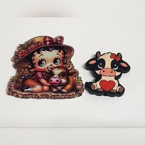 Flatback B Boo Cow‎ Acrylic Bead Crafts Badge Keychain Hair Clip Bag Clip